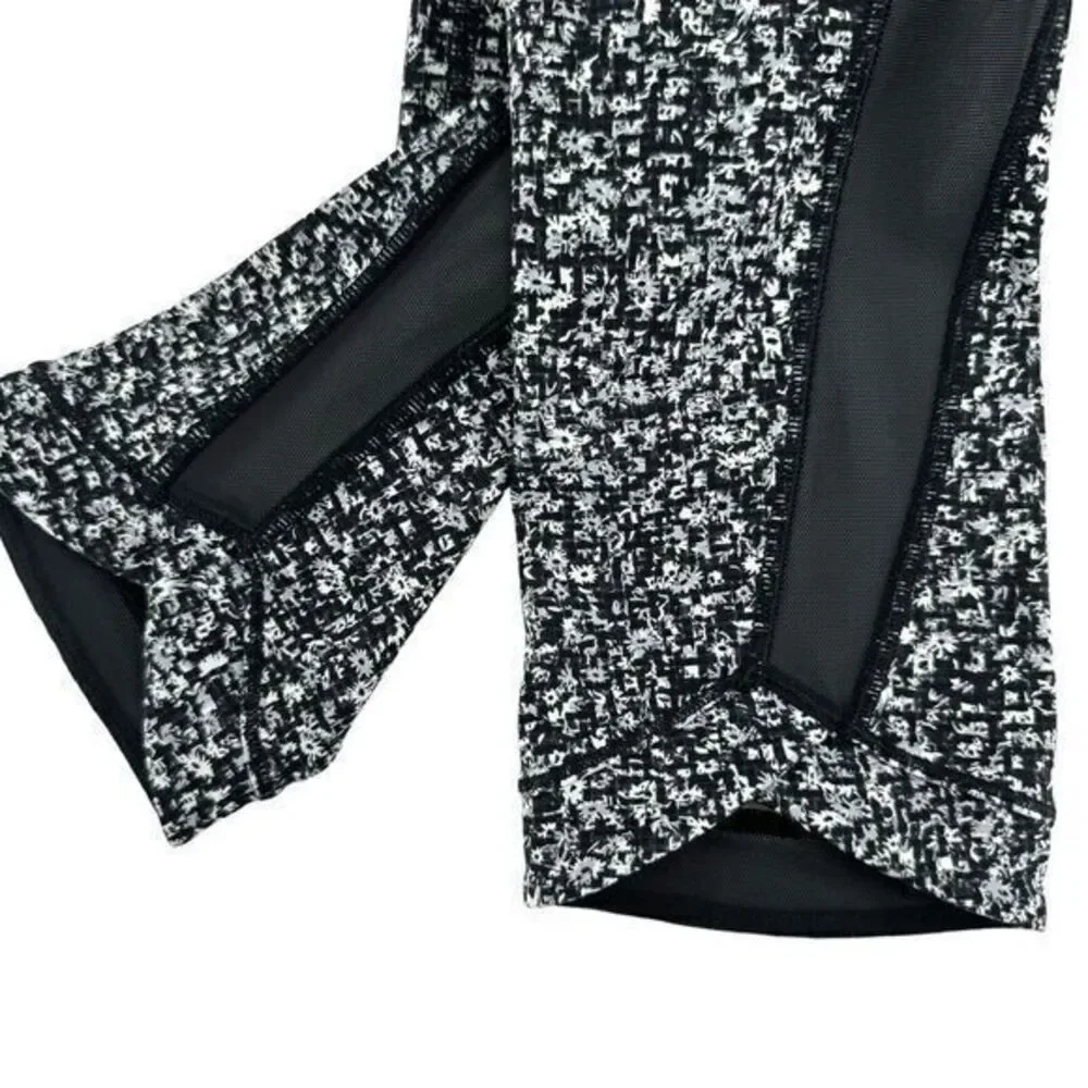 Lululemon Black/White Flower‎ Patterned Women's Leggings Exposed Seam Size 4